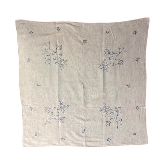 Vintage Handmade Embroidered Linen Tablecloth Peach Gray Floral Square 33” Used - Picture 7 of 13